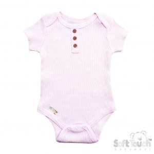 STBS4500-P  Pink Ribbed Bodysuit  (Newborn - 3 months)