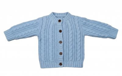 STCD16B  Blue Cable Cardigan with Wooden Buttons  (0-12 months)