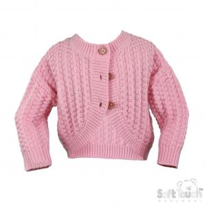 STCD18-P  Shaped Cardigan with Wooden Buttons  (0-12 months)