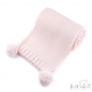 STEABP712-BP  Pink Elegance Ribbed Wrap with Pom  Poms 