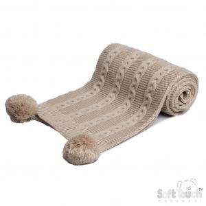 STEABP800-Bi  Biscuit Zero Cable Knit Wrap with Pom Poms 