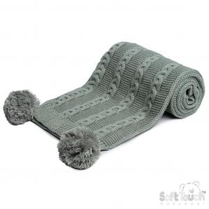 STEABP800-SG  Sage Green Zero Cable Knit Wrap with Pom Poms 
