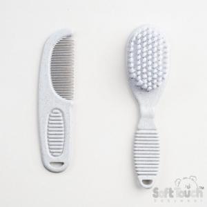 STEP607-BP-G  Grey Deluxe Wheat Fibre Brush & Comb set 