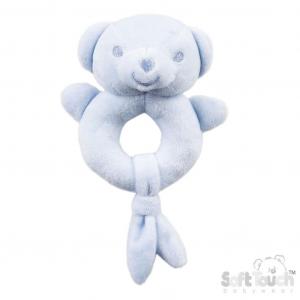 STERT60-B  Blue Recycled  Ring Rattle Teddy 