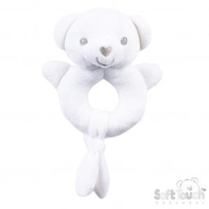 STERT60-W  White Recycled  Ring Rattle Teddy 