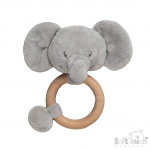 STERT66-G  Grey Eco Elephant Ring Rattle 