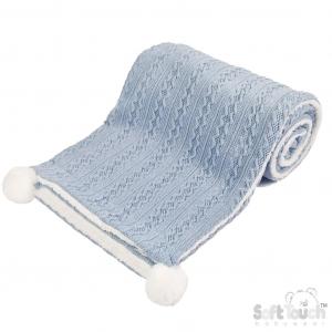 STFBP188-DB  Dusty Blue Cable Knit Wrap with Poms and Sherpa 