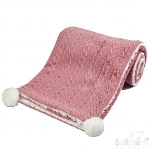 STFBP188-DP  Dusky Pink Cable Knit Wrap with Poms and Sherpa 