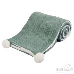 STFBP188-SG  Sage Green Cable Knit Wrap with Poms and Sherpa 