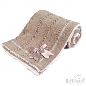 STFBP202-Co  Coffee Chevron Knit Wrap with Satin Bow and Sherpa 