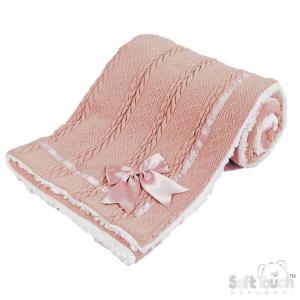 STFBP202-RO  Rose Chevron Knit Wrap with Satin Bow and Sherpa 