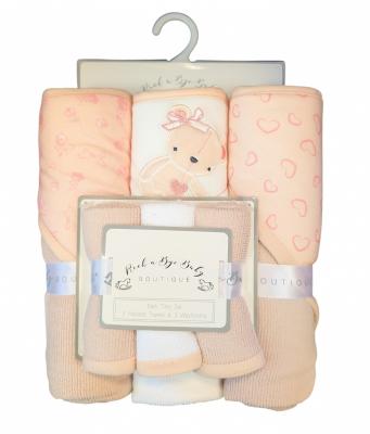STG11736  Hooded Towel and Wash Cloth Set "Teddy" 