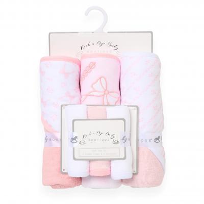 RBH15015  Hooded Towel and Wash Cloth Set "Bows" 