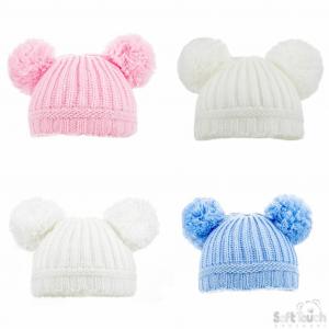 STH460-SM Double bobble Small Plain ribbed hat (0-12)