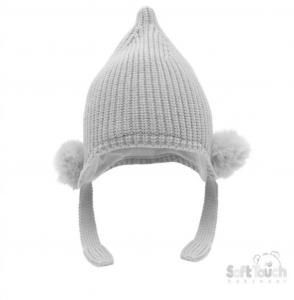 STH642-G-SM   Chenille Hat with Poms  ( Newborn -12 months)