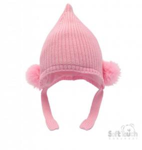 STH642-P-SM  Pink Chenille Hat with Poms  (Newborn -12 months)