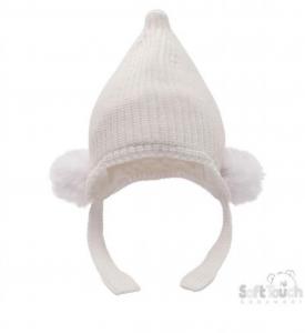 STH642-W-SM   Chenille Hat with Poms  ( Newborn -12 months)