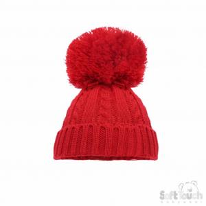 STH652-R-Med  Red Elegance Cable Knit Pom Pom Hat  (12-24m)