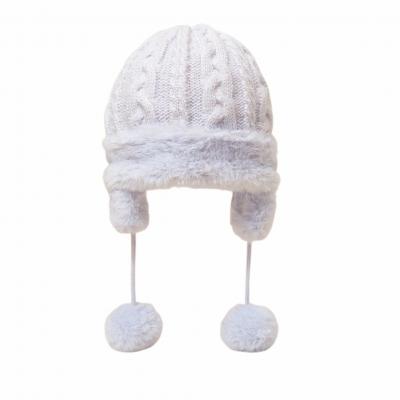 STH680-w  Cable hat with fur and ear flaps  (Nb-6 months)
