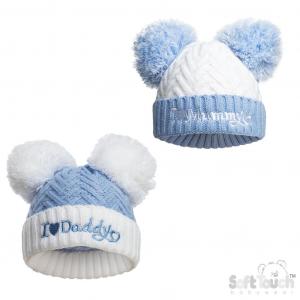 STH682-B Sky Mummy & Daddy Pom Pom hat (NB-12 months)