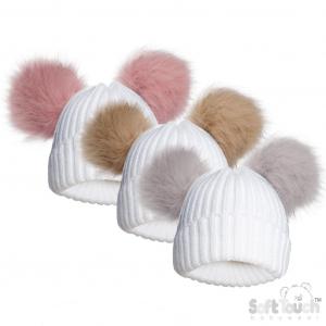 STH688-COL  Assorted Furry Pom Pom hat  (NB-12 months)