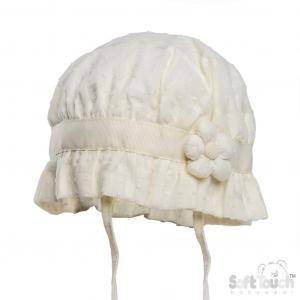 STH78-C Cream Dotty Flower Hat (0-24 months)