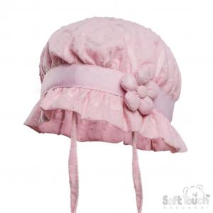 STH78-P Pink Dotty Flower Hat (0-24 months)