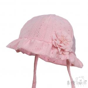 STH80-P  Pink Broderie Anglaise Flower Hat  (0-24 months)