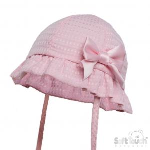 STH82-P Pink Checked Bow Hat (0-24 months)