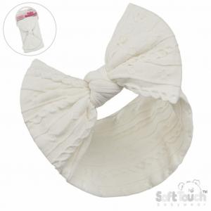 STHB112-C  Cream Cable Headband with Bow 