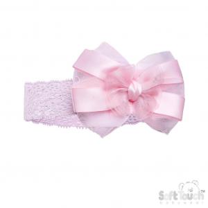 STHB116-P  Pink Lace Headband with Bow 
