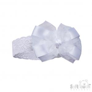 STHB116-W  White Lace Headband with Bow 