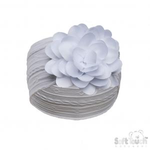 STHB122-W  White Cable Headband with Large Flower 