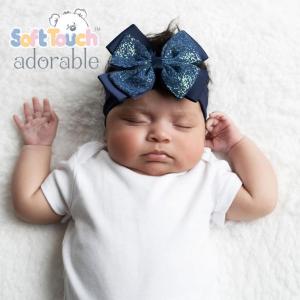 STHB92-Ny  Navy Glitter Bow Headband 