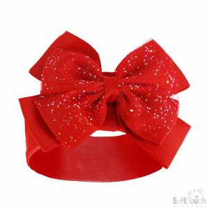 STHB92-R  Red Glitter Bow Headband 