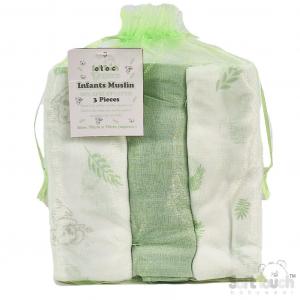 STMS15-SG Three Pack Deluxe Sage Muslins in a Net Bag
