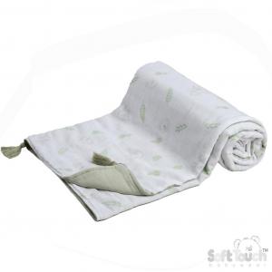 STMS500-Sg Sage Double muslin large padded wrap with tassels