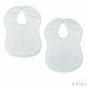 STP5176-W White Satin Christening Bib