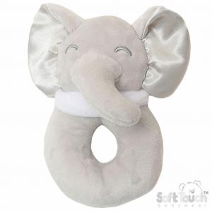 STRT36-G  Elephant Rattle Toy Grey 