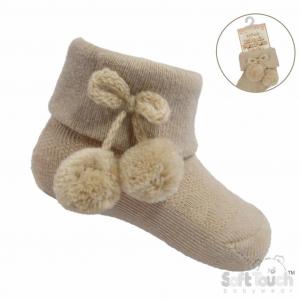 STS10-Co  Coffee Diamond Pom Pom socks  (0-24 months)