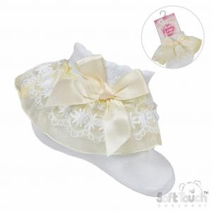 STS115-WL  Lemon Yellow Organza and Lace Sock  (NB-18m)