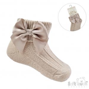 STS123-CO  Coffee Ribbed With Bow Sock  (0-24 months)