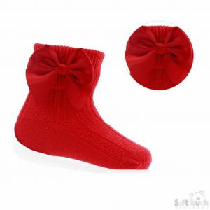 STS123-R  Red Ribbed With Bow Sock  (0-24 months)