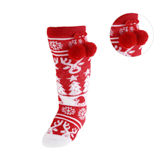 STS135-X-R  Christmas Knee High Pom pom socks  (NB-18 months)
