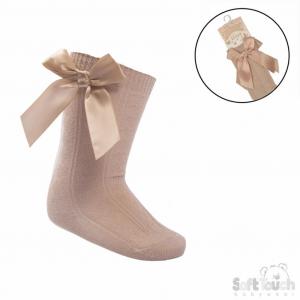 STS141-Be  Beige Adorable Heart Knee Socks with Bow  (0-24 months)