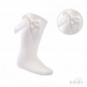 STS141-C  Cream Adorable Heart Knee Socks with Bow  (0-24 months)
