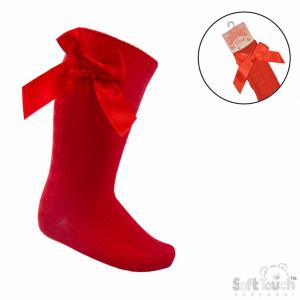 STS141-R  Red Adorable Heart Knee Socks with Bow  (0-24 months)