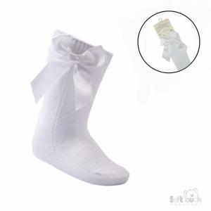 STS141-W-0-6  White Adorable Heart Knee Socks with Bow  (0-6 month