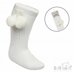 STS355-C   Cream  Elegance Sky Pom pom Sock  (0-24 months)