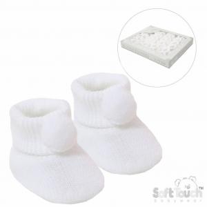 STS408-W  White Pom Pom Booties 